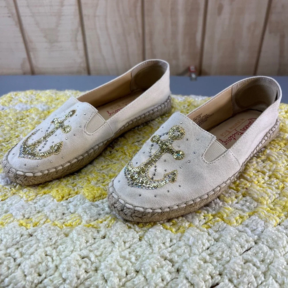 Quacker Factory Jeanne Bice QK-DAMIE Anchor Sequin Espadrille Flats‎ Cream 6M/36